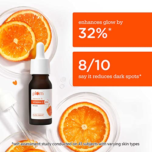 Plum 15% Vitamin C Face Serum with Mandarin for Glowing Skin with Pure Ethyl Ascorbic Acid for Hyperpigmentation & Dull Skin, Fragrance-Free, 20 ml