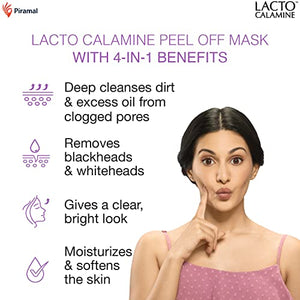 Lacto Calamine Face Peel Off Mask with Activated Charcoal and Vitamin E for deep pore cleansing, removing blackheads and whiteheads & fresh glowing skin – No Parabens No Sulphates, Black, 120 g