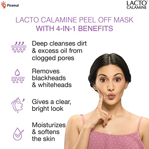 Lacto Calamine Face Peel Off Mask with Activated Charcoal and Vitamin E for deep pore cleansing, removing blackheads and whiteheads & fresh glowing skin – No Parabens No Sulphates, Black, 120 g