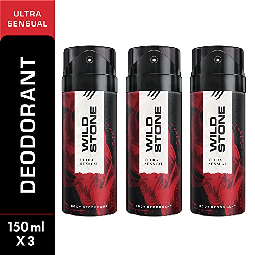 Wild Stone Ultra Sensual Deodorants for Men, Long Lasting Intense Fragrance, Pack of 3 (150ml each)