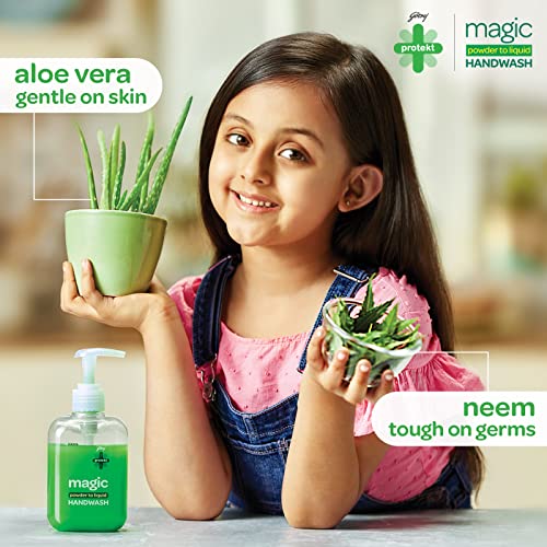 Godrej Protekt magic Powder-To-Liquid Handwash - Bottle + 15 Refills | 135g (Makes 3 Litres)