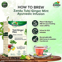 Zandu Tulsi Ginger Mint Herbal Infusion, a Herbal Tea Enriched with Ayurvedic Ingredients (Pack of 25 Tea Bags X 2)