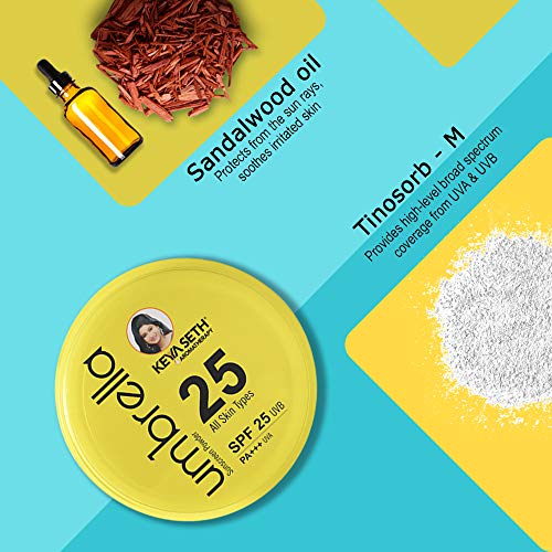 Keya Seth Aromatherapy, Umbrella Sunscreen Powder SPF 25 with PA+++ UV Protection, Sweat Resistant Formula, Makeup Setting & Finishing Loose Powder, Enriched with Micronized Zinc Oxide for Oily Skin 50gm