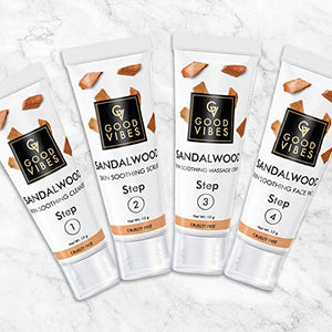 Good Vibes Sandalwood Skin Soothing Facial Kit - 4 Step Skin Care Includes Cleanser, Scrub, Cream and Pack - 10 g each - Cruelty Free