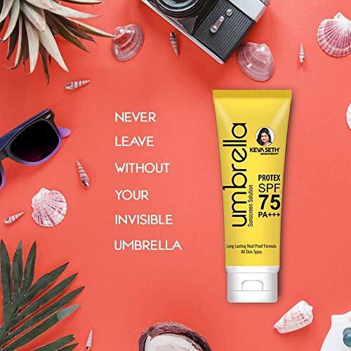 Keya Seth Aromatherapy, Umbrella Sunscreen Solution SPF 75 with PA+++ Long Lasting UV & Heat Protection Formula Oil Control Enriched Micronized Zinc Oxide 100ml