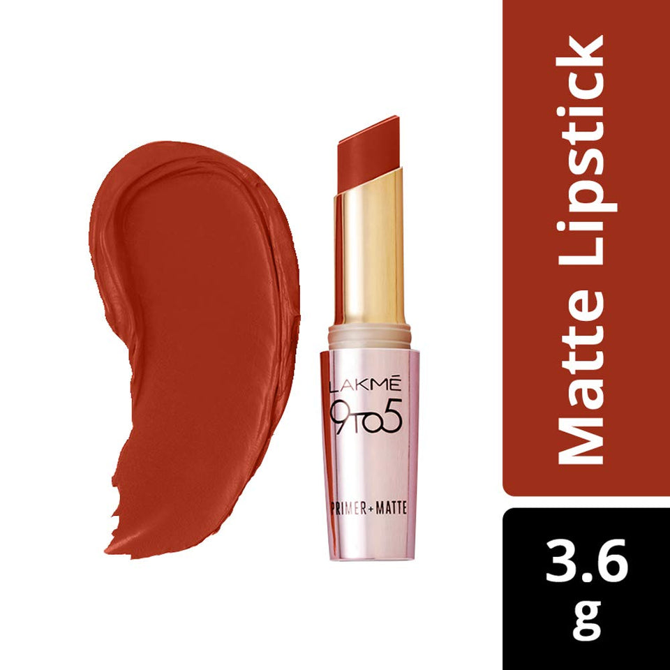 Lakme 9 to 5 Primer and Matte Lip Color, Red Rust, 3.6g