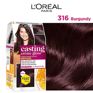 L'Oreal Paris Casting Crème Gloss Conditioning Hair Color, 87.5g + 72ml - Burgundy 316 (Pack of 1)