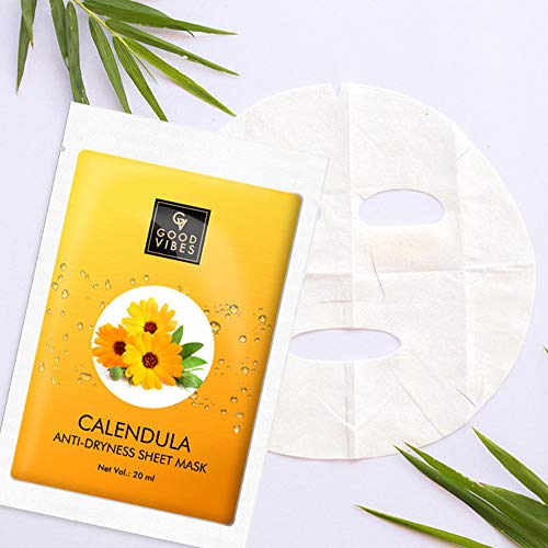 Good Vibes Calendula Anti-Dryness Sheet Mask (Pack of 3) | Lightweight Hydrating Moisturizing Softening Face Serum Sheet Mask For All Skin Types | No Animal Testing