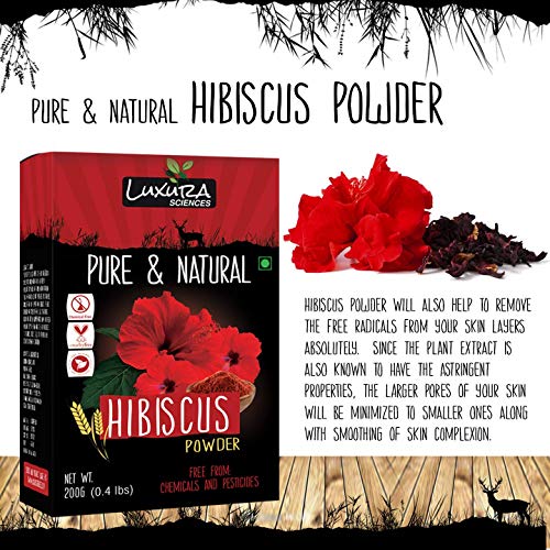 Luxura Sciences Hibiscus Powder For Hair Improvement 200 Grams, Hibiscus Flower Powder Natural.