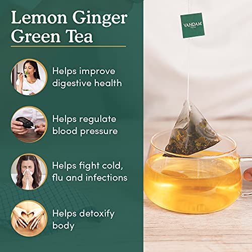 VAHDAM - Organic Ginger Lemon Vitamic C Rich Green Tea - 50 Tea Bags | 100% Natural | Certified Organic Detox Tea & Ginger Tea Aids Weight Loss