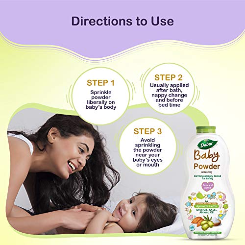 Dabur Baby Powder: No added Talc and Asbestos | Contains Oat Starch , Arrowroot Powder & Amba Haldi |Hypoallergenic & Dermatologically Tested with No Paraben & Phthalates - 300 g