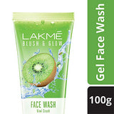 Lakmé Blush & Glow Kiwi Refreshing Gel Face Wash 100 g, With 100% Natural Fruit for Glowing Skin - Daily Gentle Exfoliating Facial Cleanser