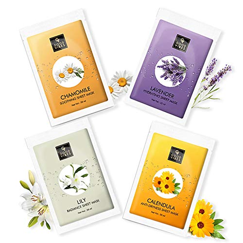Good Vibes Floral Sheet Mask Combo (Chamomile + Lavender + Lily + Calendula)