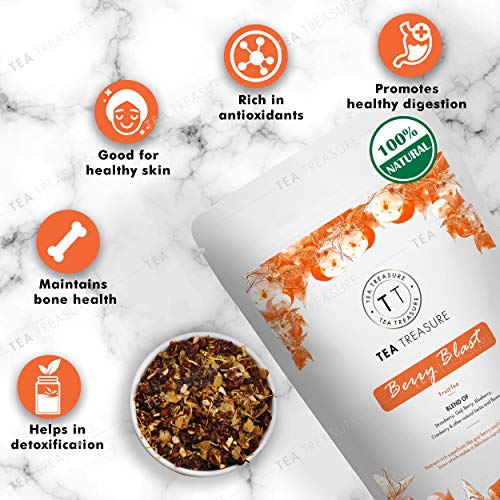 Tea Treasure Berry Blast Tea, Blend of Strawberry, Gojiberry, Blueberry, Cranberry & Other Natural Herbs and Flowers, 100 g