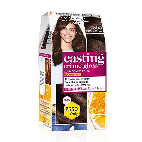 L'Oreal Paris Casting Crème Gloss Conditioning Hair Color, 87.5g + 72ml - Darkest Brown 300 (Pack of 1)