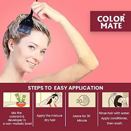 Color Mate Hair Color Cream, Burgundy, 130ml (Pack of 2)