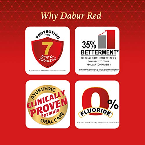 Dabur Red Paste - India's  No.1 Ayurvedic Paste, Provides Protection Plaque Removal, Toothache, Yellow Teeth, Bad Breath- 800g (200gm*4)