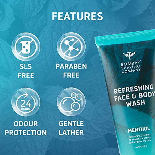 Bombay Shaving Company Refreshing Face & Body Wash with long lasting fresh burst of coolness with Menthol - 200 ml