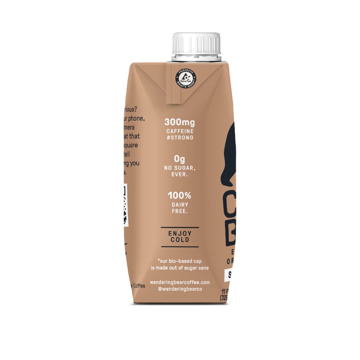 Wandering Bear Organic Straight Black Cold Brew Coffee On-the-Go, 11 fl oz, 1 pack - Extra Strong, Smooth, Organic, Unsweetened, Shelf-Stable, and Ready to Drink
