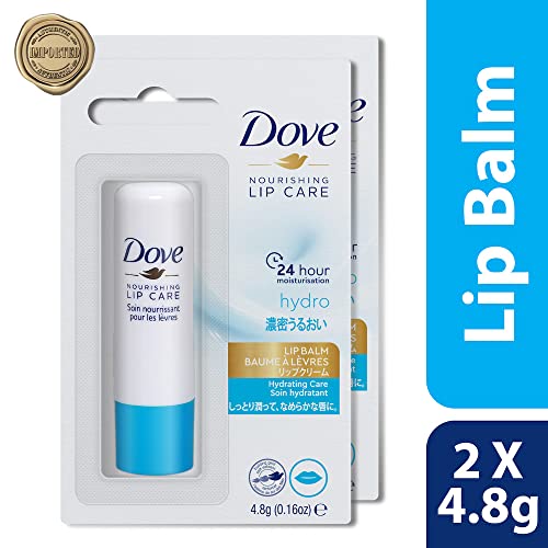 Dove Hydro Nourishing Lip Care with with aloe vera oil and vitamin E,Long lasting Lip Balm,24 hours Hydration, Imported,4.8gm,PO2, Blue