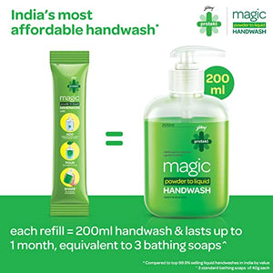 Godrej Protekt magic Powder-To-Liquid Handwash - Bottle + 15 Refills | 135g (Makes 3 Litres)