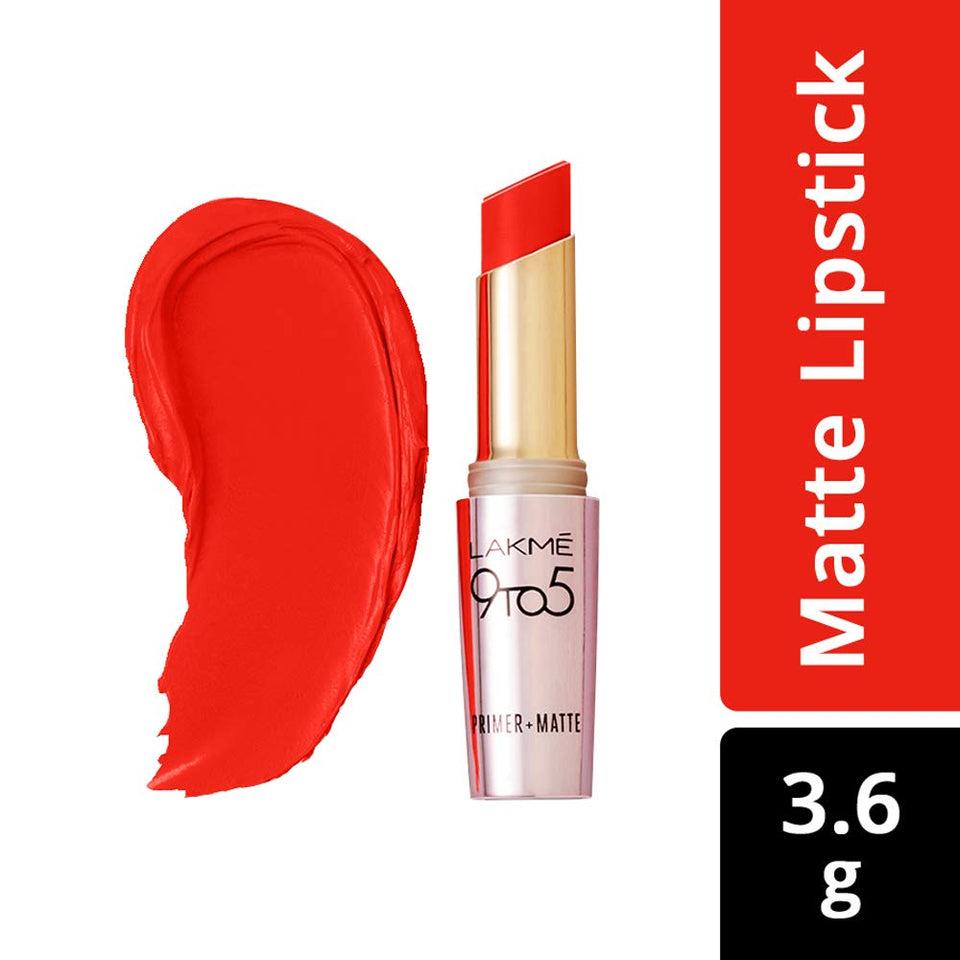 Lakmé 9 to 5 Primer with Matte Lip Color, MR8 Orange Edge, 3.6g