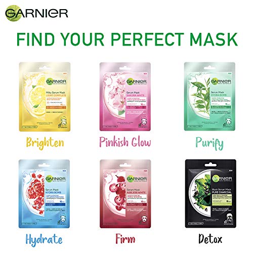 Garnier Skin Naturals Face Serum Sheet Mask (2 Each Of Light Complete, Charcoal, Sakura, Hydrabomb and Hydrabomb ) 421g (Pack of 10)
