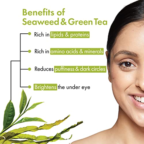 Good Vibes Seaweed & Green Tea Dark Circle Reducer Under Eye Gel, 15 ml Brightening Lightweight Gel Textured With Cooling Roll On Applicator | Vegan, No Parabens, Sulphates, Silicones, Animal Testing
