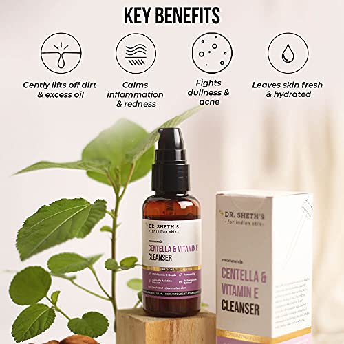 Dr. Sheth's Centella & 2% Vitamin E Face Cleanser - Vegan with Almond Oil, Ashwagandha And Aloe Vera Extract for Fresh, & Glowing Skin | Repairs & Hydrates Skin, 100ml