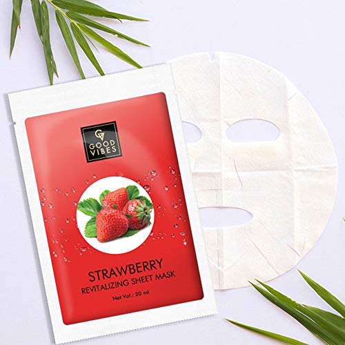 Good Vibes Strawberry Revitalizing Sheet Mask (Pack of 3) | Lightweight Hydrating Moisturizing Softening Face Serum Sheet Mask For All Skin Types | No Animal Testing