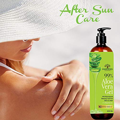 Inwood Organics 99% Pure & Organic Aloe Vera Gel for Face, Skin and Hair with Vitamin E | For All Skin & Hair Types | Multi-purpose Aloe Vera gel | 100% Vegan | Paraben Free - 200 ml