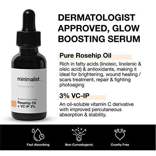 Minimalist Pure Rosehip Oil with Vitamin C Face Serum for Glowing Skin | Facial Oil For Men & Women | 30 ml