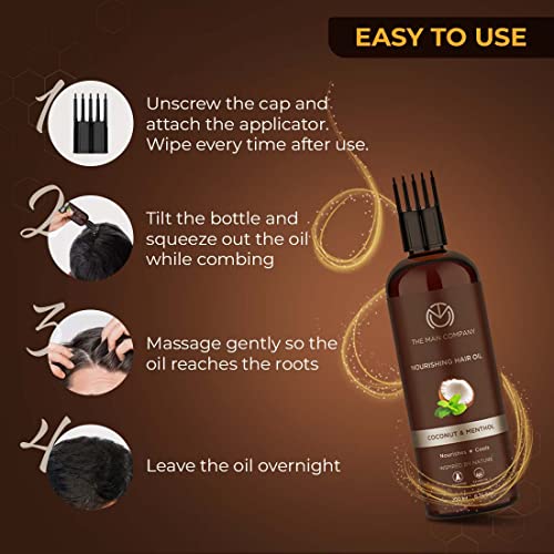 The Man Company Coconut Nourishing Hair Growth Oil with Menthol | For Thick, Soft and Strong Hair | Reduces Hair Fall | Comb Applicator Bottle for Men and Women - 200ml