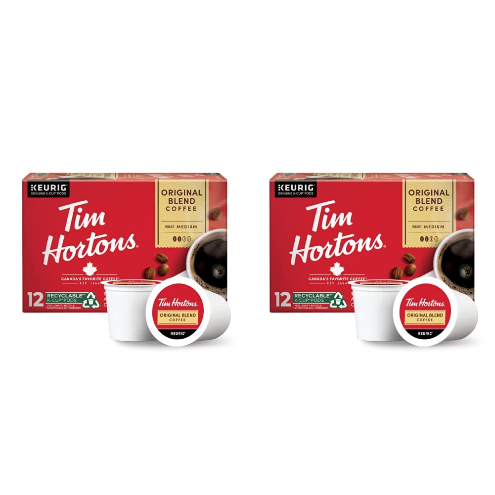 Tim Hortons Original Blend, Medium Roast Coffee, Single-Serve K-Cup Pods Compatible with Keurig Brewers, 12ct K-Cups (Pack of 2)