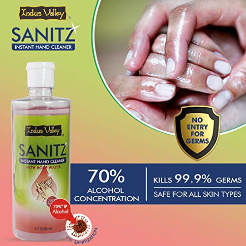 INDUS VALLEY Sanitz Instant Alcohol based Hand Cleaner/Sanitizer(Rose Water) - 500ml