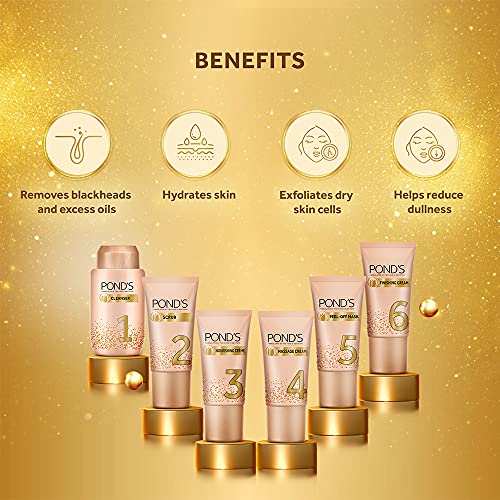 Pond’s Golden Radiance Facial Kit, 24K Pure Gold, Golden Glow At Home, Youthful Glow, Instant Glow, In Just 6 Easy Steps, 80 g