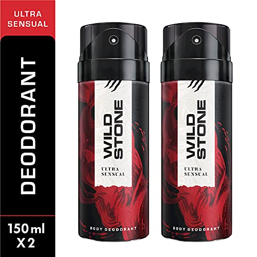 Wild Stone Ultra Sensual Deodorant for Men, Long Lasting Intense Fragrance, Pack of 2 (150ml each)