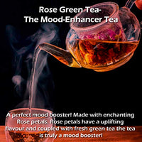 Exotic Aromas Rose Green Tea (200 G Serves 100 cups), with rose petals for good skin, hair, soothes menstrual cramps and weightloss