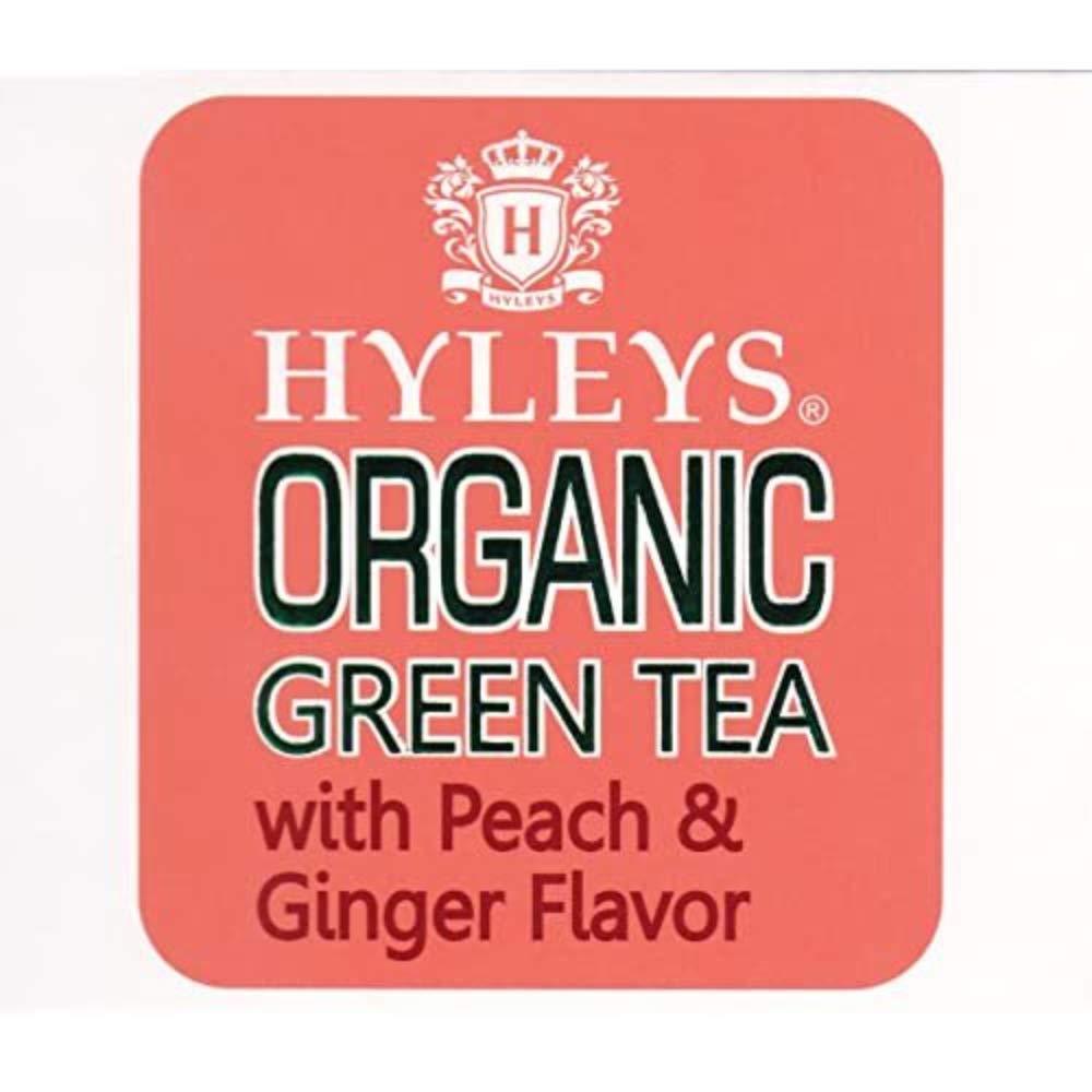 HYLEYS Tea Organic Green Tea Peach and Ginger Flavor - 25 Tea Bags (100% Natural, Sugar Free, Gluten Free and Non-GMO)
