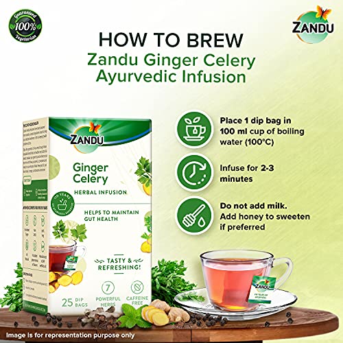 Zandu Ginger Celery Herbal Infusion, a Herbal Tea Enriched with Ayurvedic Ingredients (25 Tea Bags)