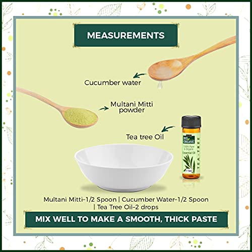 INDUS VALLEY Natural Oil Removal Face Pack Multani Mitti,Cucumber Toner, Tea Tree Oil (30g , 50ml+ 5ml=55ml)