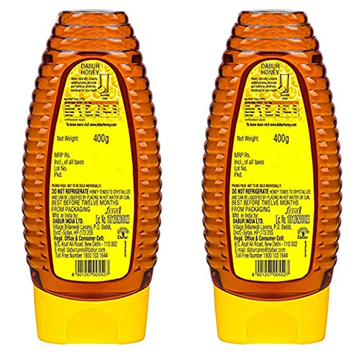 Dabur Honey :100% Pure World's  No.1 Honey Brand with No Sugar Adulteration , Squeezy Pack - 400g (Buy 1 Get 1 Free)