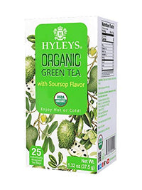 Hyleys Tea Organic Green Tea with Soursop Flavor - 25 Tea Bags (100% Natural, Sugar Free, Gluten Free and Non-GMO)