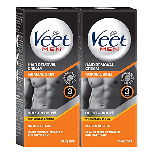 Veet Hair Removal Cream for Men, Normal Skin, 50g Each (Pack of 2), Black