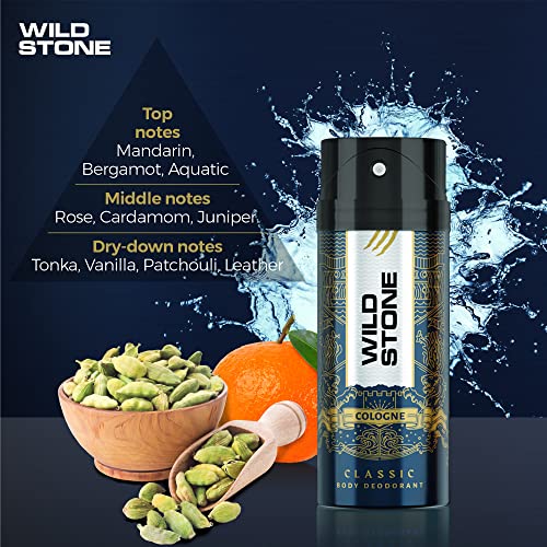 Wild Stone Classic Cologne Long Lasting Body Deodorants for Men, Pack of 2 (225ml each)