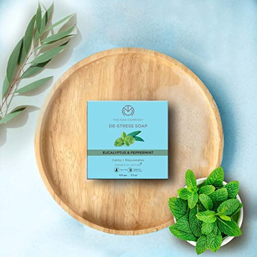 The Man Company Refreshing De-stress Soap Bar with Eucalyptus & Peppermint ( Combo Pack of 4 ) for Long-Lasting Freshness | Glowing, Soft & Supple Skin | Calms & Rejuvenates | Cooling Effect | Suitable For All Skin Types-100 gm - BUY 3 GET 1 FREE