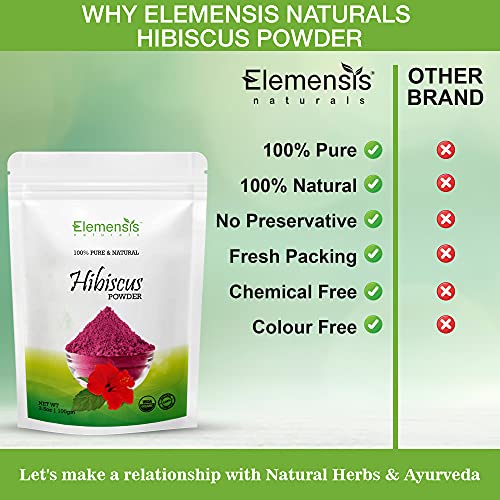 Elemensis Naturals Pure Hibiscus powder for hair growth, hair mask, face Mask, (100Gm)