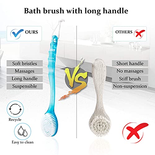 Electomania® Body Bath Shower Back Brush Massager Spa Scrubber Long Handle with Super Soft Bristles Back Scrubber Wholesome Dry Skin Bath Brush (Blue)