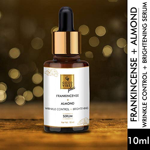 Good Vibes Wrinkle Control and Brightening Serum - Frankincense and Almond - 10 ml - For Uneven Skin Tone and Dark Spots - Paraben and Sulfate Free