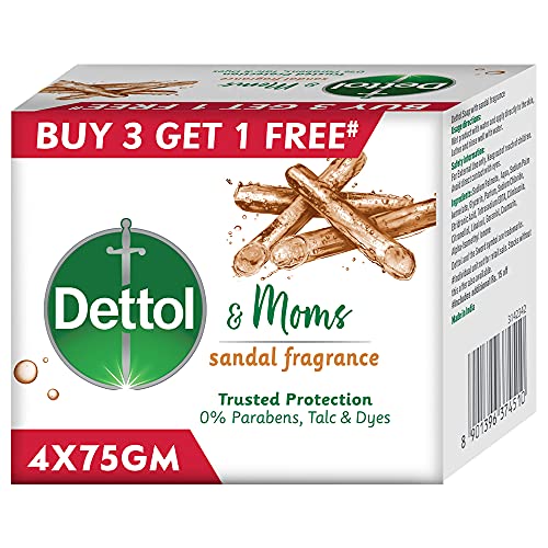 Dettol Sandal Bathing Soap Bar with Naturally Derived Ingredients, (Buy 3 Get 1 Free - 75g each), Combo Offer on Bath Soap